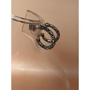 INC Shiny Silver Tone Filigree Hoop Pierced Earrings New